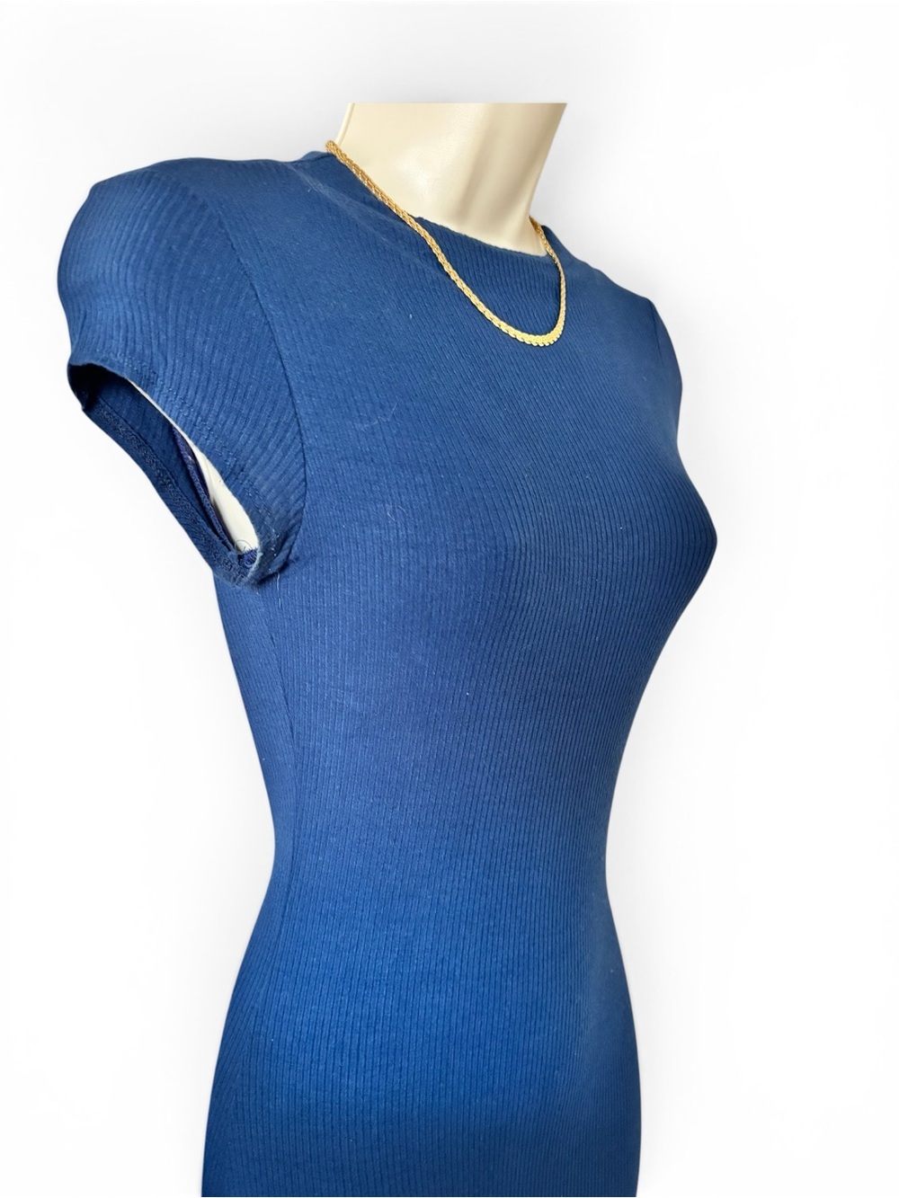 Joe & Elle Navy Short-Sleeve Ribbed Midi Dress - Picture 3 of 8